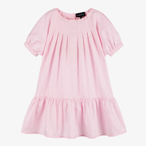 Emporio Armani-Платье из хлопка с эмблемой орла для девочек в розовом цвете | Childrensalon Outlet