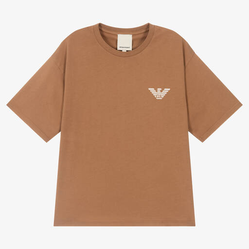 Emporio Armani-Girls Brown Cotton Logo T-Shirt | Childrensalon Outlet