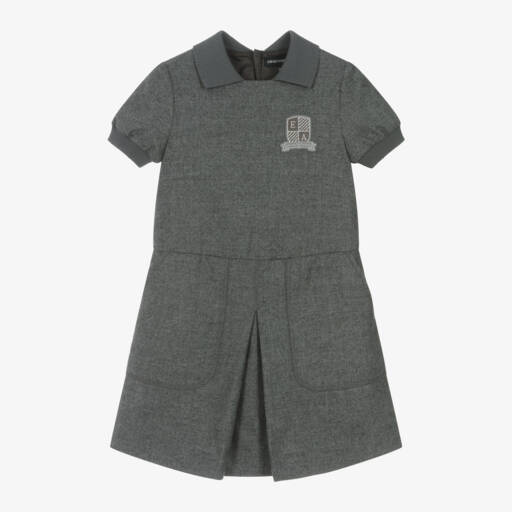 Emporio Armani-فستان صوف لون رمادي للبنات | Childrensalon Outlet