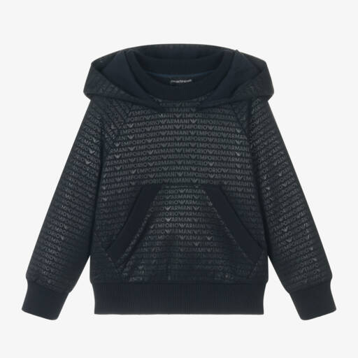 Emporio Armani-Girls Dark Blue Logo Print Hoodie | Childrensalon Outlet