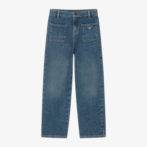 Emporio Armani-Girls Denim High-Rise Trousers | Childrensalon Outlet