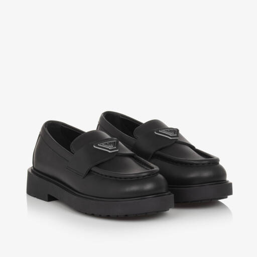 Emporio Armani-Girls Elegant Black Leather Moccasins | Childrensalon Outlet