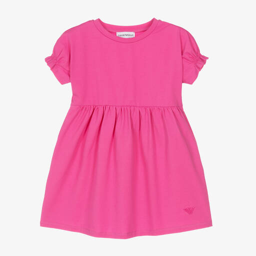 Emporio Armani-Girls Fuchsia Pink Cotton Dress | Childrensalon Outlet