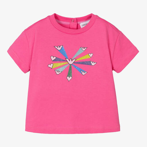 Emporio Armani-Girls Fuchsia Pink Logo Cotton T-Shirt | Childrensalon Outlet