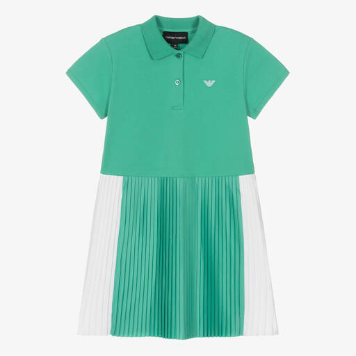 Emporio Armani-فستان بولو قطن بيكيه لون أخضر | Childrensalon Outlet
