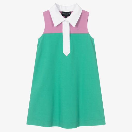 Emporio Armani-Girls Green & Pink Cotton Polo Dress | Childrensalon Outlet