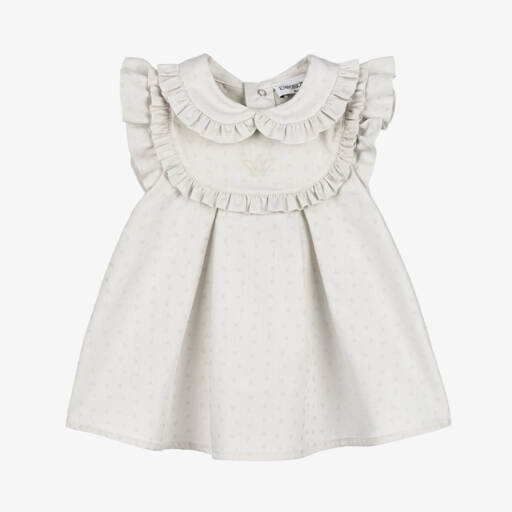 Emporio Armani-فستان بناتي رمادي من القطن بشعار | Childrensalon Outlet