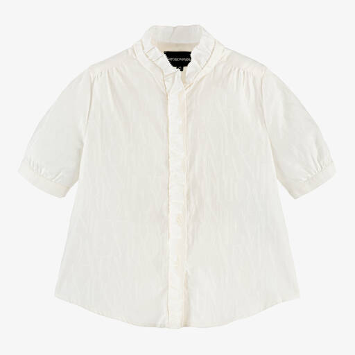 Emporio Armani-بلوز قطن جاكارد لون عاجي للبنات | Childrensalon Outlet