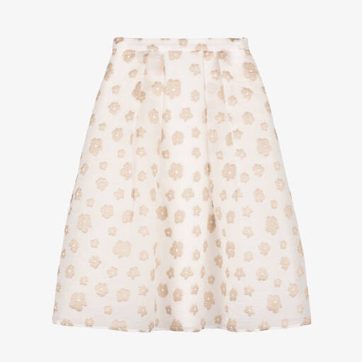 Emporio Armani-تنورة كريب مزهرة بلون عاجي للبنات | Childrensalon Outlet