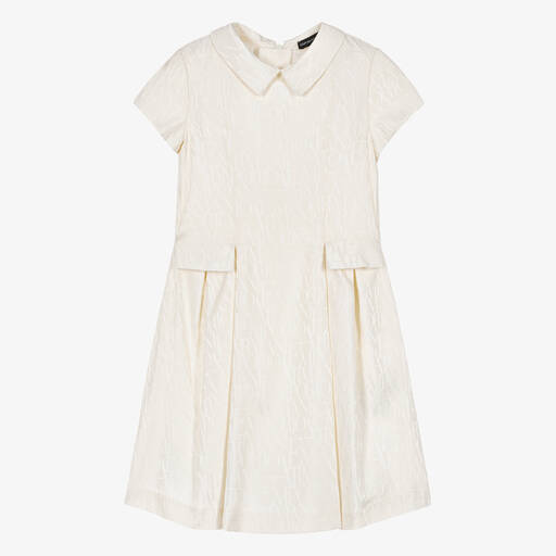 Emporio Armani-Girls Ivory Jacquard Monogram Dress | Childrensalon Outlet