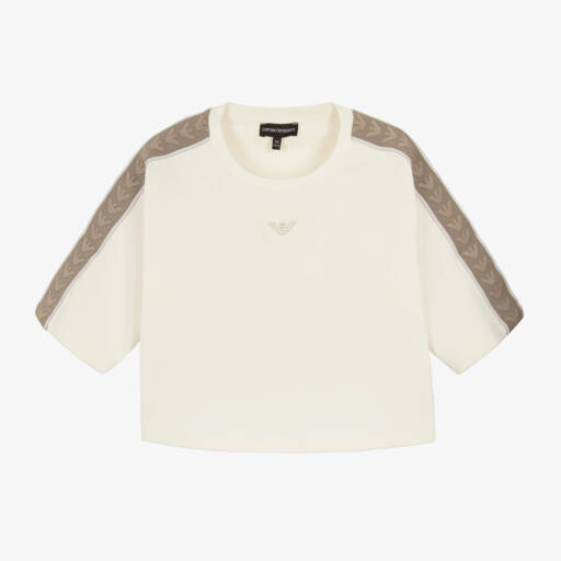 Emporio Armani-Girls Ivory Logo Trim Top | Childrensalon Outlet