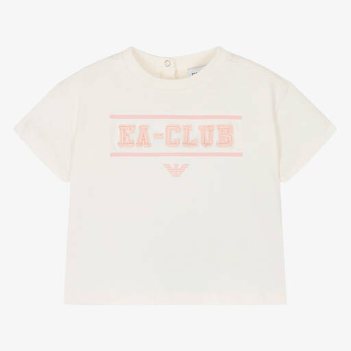 Emporio Armani-Girls Ivory Organic Cotton T-Shirt | Childrensalon Outlet
