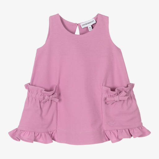 Emporio Armani-Girls Lilac Pink Cotton Piqué Dress | Childrensalon Outlet