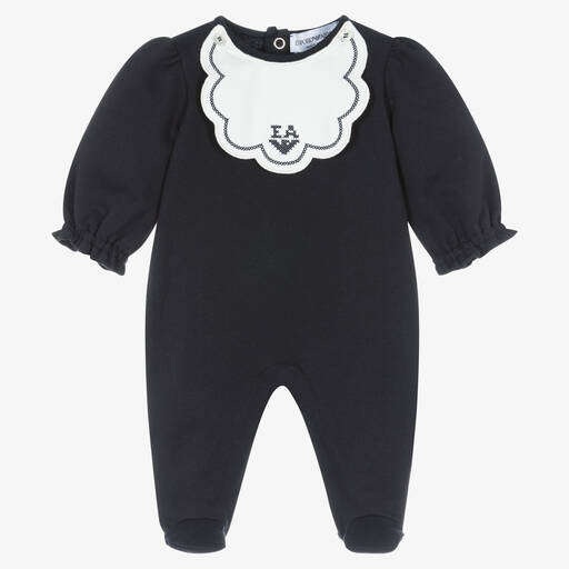 Emporio Armani-Girls Navy Blue Cotton Babygrow | Childrensalon Outlet