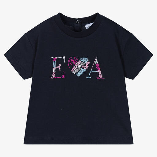 Emporio Armani-Girls Navy Blue Cotton EA T-Shirt | Childrensalon Outlet