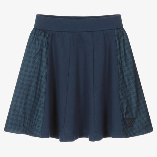 Emporio Armani-Girls Navy Blue Cotton Houndstooth Skirt | Childrensalon Outlet