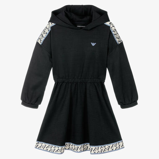 Emporio Armani-فستان هودي فيسكوز بيكيه لون أسود | Childrensalon Outlet
