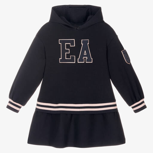 Emporio Armani-Girls Navy Blue Hoodie Dress | Childrensalon Outlet