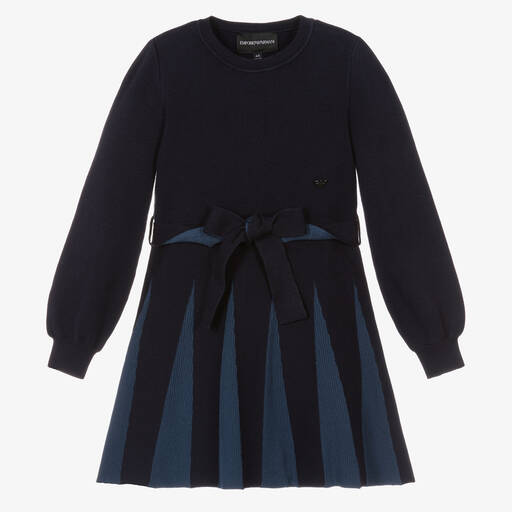 Emporio Armani-Girls Navy Blue Knitted Dress | Childrensalon Outlet