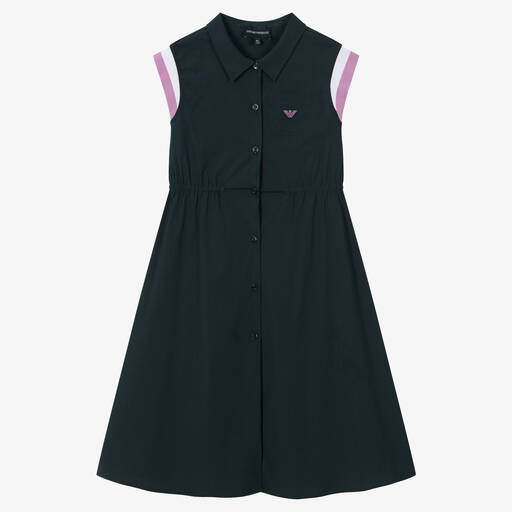 Emporio Armani-Girls Navy Blue Long Cotton Dress | Childrensalon Outlet