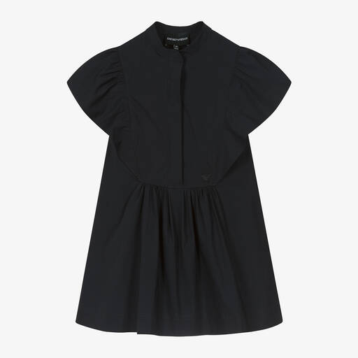 Emporio Armani-فستان مزيج قطن بوبلين لون كحلي مزين بكشكش | Childrensalon Outlet