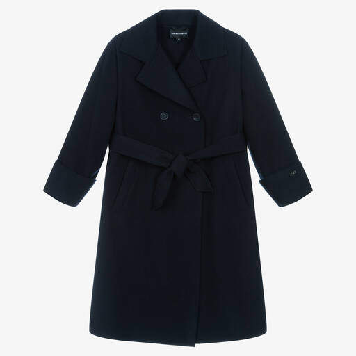 Emporio Armani-Girls Navy Blue Wool Pea Coat | Childrensalon Outlet