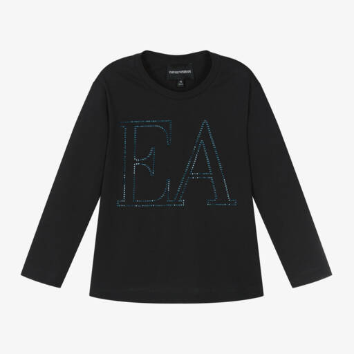 Emporio Armani-Girls Navy Diamanté Logo Top | Childrensalon Outlet