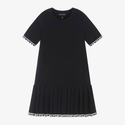 Emporio Armani-فستان بكسرات جيرسي محبوك لون كحلي | Childrensalon Outlet