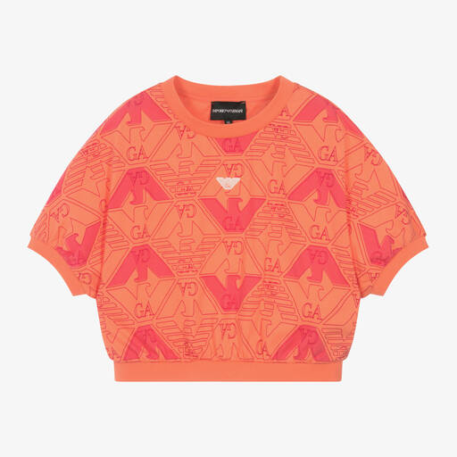 Emporio Armani-Girls Orange Cotton Eagle T-Shirt | Childrensalon Outlet