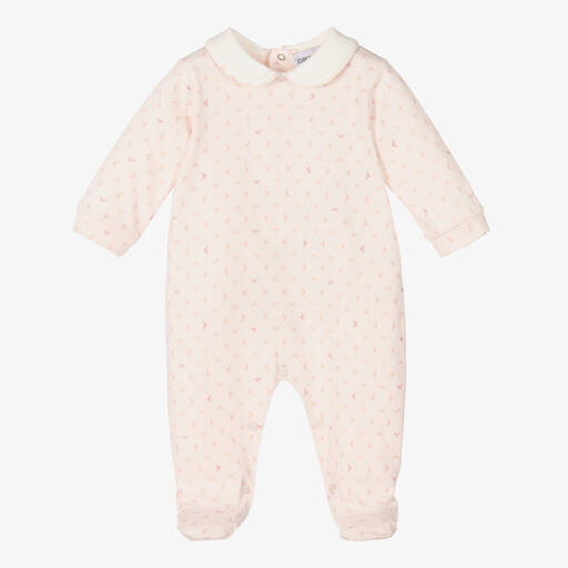 Emporio Armani-Girls Pale Pink Cotton Logo Babygrow | Childrensalon Outlet