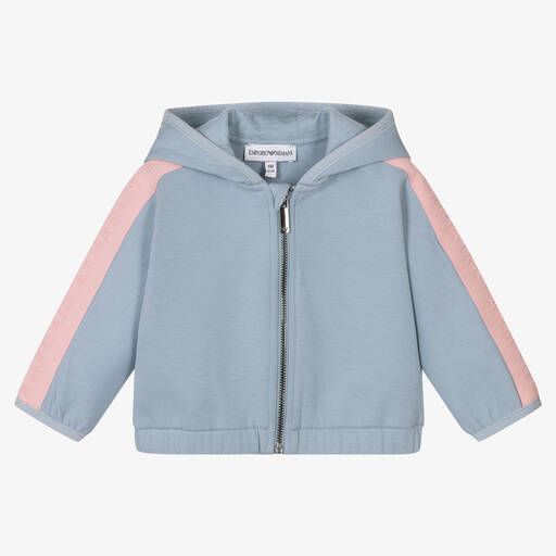 Emporio Armani-Sweat à capuche bleu pastel zippé  | Childrensalon Outlet