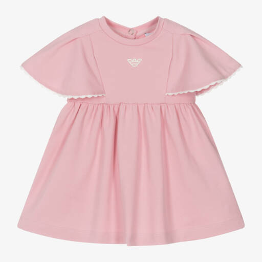 Emporio Armani-Girls Pink Cape-Sleeve Cotton Dress | Childrensalon Outlet