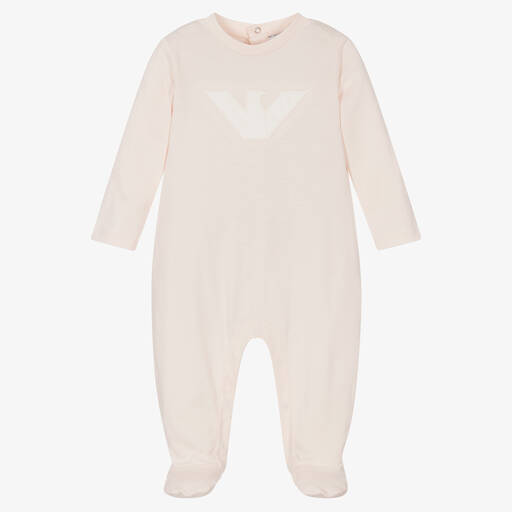Emporio Armani-Girls Pink Cotton Babygrow | Childrensalon Outlet