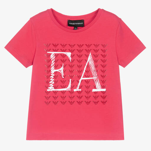 Emporio Armani-Girls Pink Cotton EA T-Shirt | Childrensalon Outlet