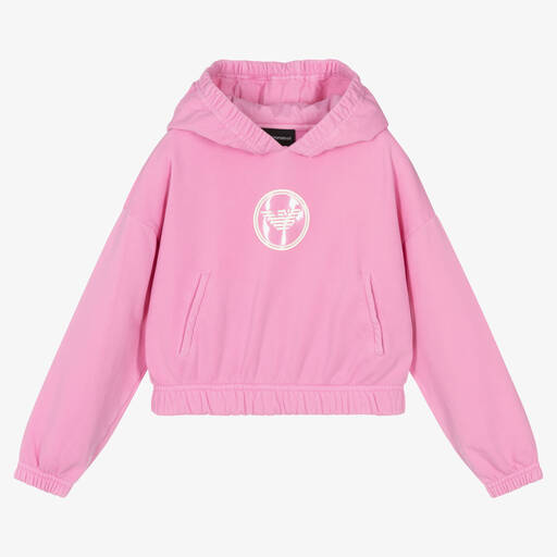 Emporio Armani-Girls Pink Cotton Eagle Logo Hoodie | Childrensalon Outlet