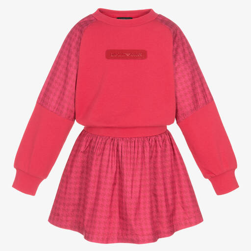 Emporio Armani-Robe rose pied-de-poule en coton | Childrensalon Outlet