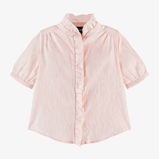 Emporio Armani-Girls Pink Cotton Jacquard Blouse | Childrensalon Outlet