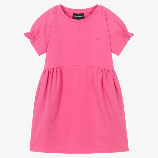 Emporio Armani-فستان قطن جيرسي لون زهري فيوشيا | Childrensalon Outlet