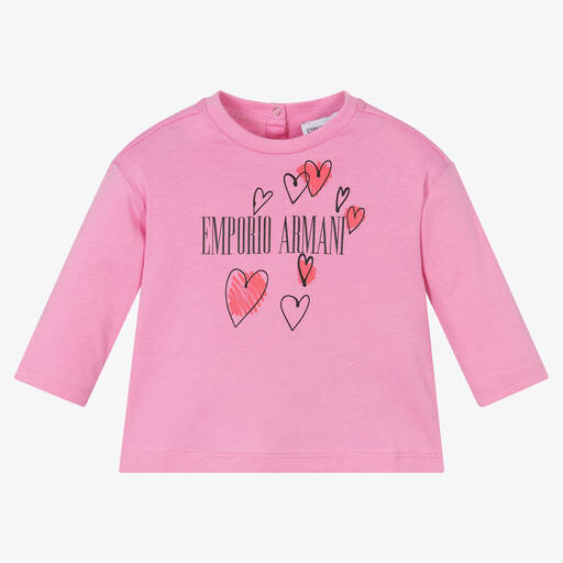 Emporio Armani-توب أطفال بناتي قطن لون زهري | Childrensalon Outlet