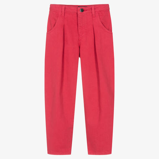 Emporio Armani-Girls Pink Cotton Twill Trousers | Childrensalon Outlet
