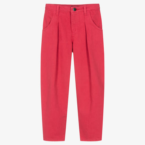 Emporio Armani-Girls Pink Cotton Twill Trousers | Childrensalon Outlet