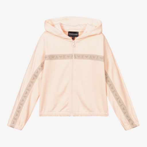 Emporio Armani-Girls Pink Hooded Zip-Up Top | Childrensalon Outlet