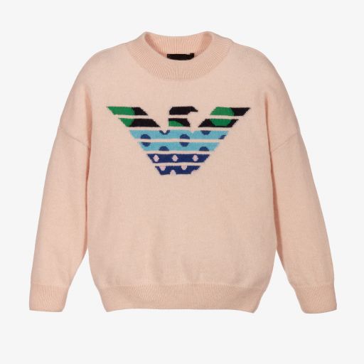 Emporio Armani-Girls Pink Knit Logo Sweater | Childrensalon Outlet