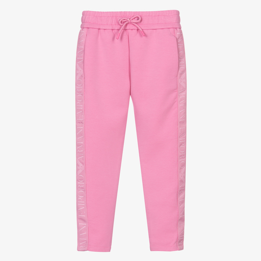 Emporio Armani-Girls Pink Logo Tape Joggers | Childrensalon Outlet