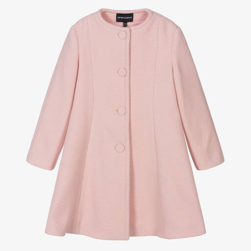Emporio Armani-Girls Pink Ribbed Wool Coat | Childrensalon Outlet