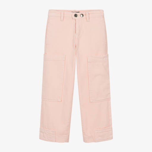 Emporio Armani-بنطلون بأرجل واسعة قطن تويل لون زهري للبنات | Childrensalon Outlet