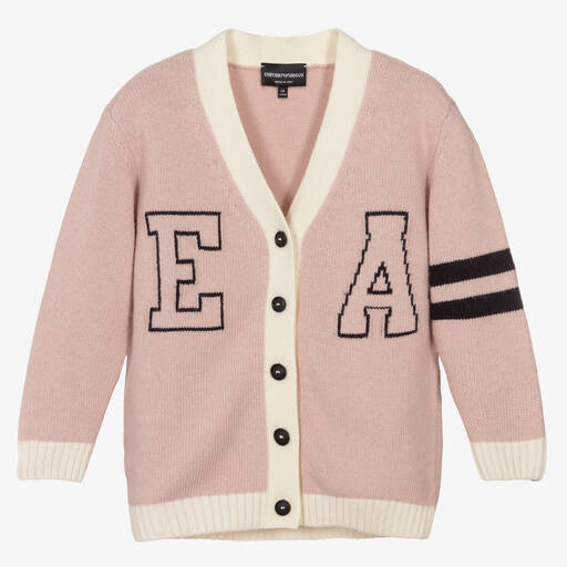 Emporio Armani-Girls Pink Wool Knit Cardigan | Childrensalon Outlet