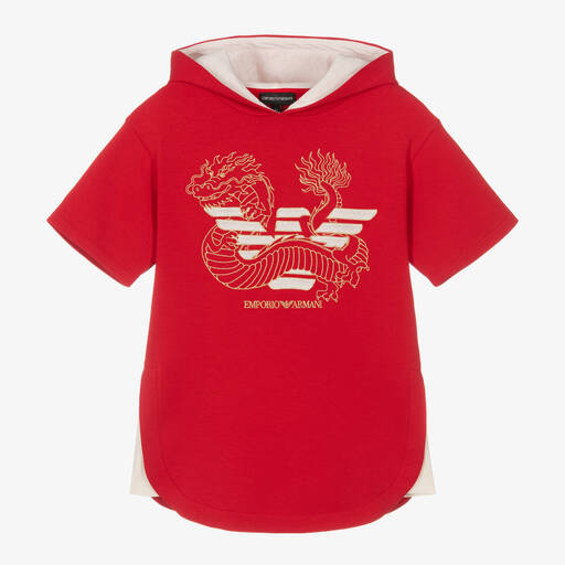 Emporio Armani-Girls Red Cotton Dragon Dress | Childrensalon Outlet