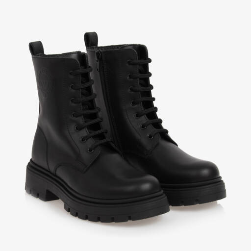 Emporio Armani-بوت جلد لون أسود للبنات | Childrensalon Outlet