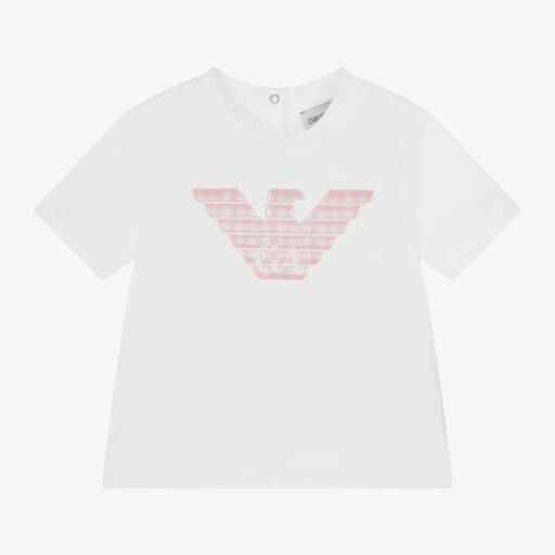 Emporio Armani-Мягкая белая футболка с орлом для девочек | Childrensalon Outlet